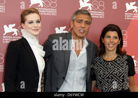 Evan Rachel Wood, George Clooney e Marisa Tomei 68esimo Festival del Cinema di Venezia - Giorno 1- 'l'idi di marzo" - Photocall Venezia, Foto Stock