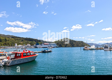 Il porto di Picton, capoluogo del Marlborough Sounds in Nuova Zelanda, Foto Stock