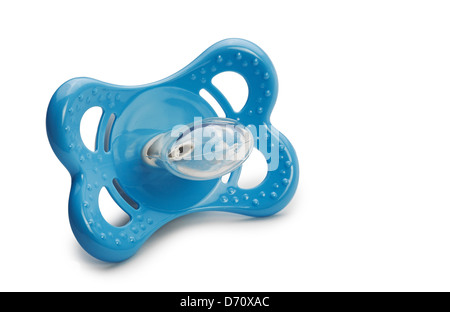 Blue baby silicone succhietto. Isolato su bianco Foto Stock