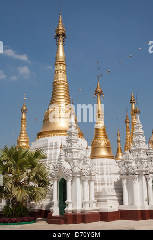 Bianco e stupa dorato di Shwedagon pagoda Yangon (Rangoon), Myanmar (Birmania) Foto Stock