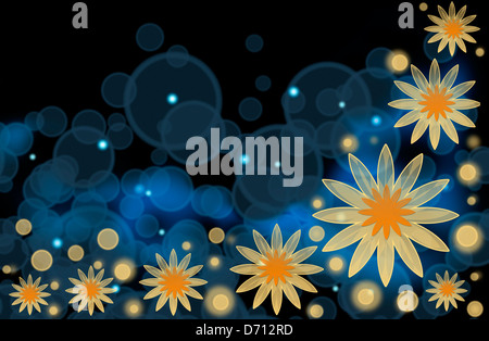 Un abstract sfondo lucido con fiori di colore giallo e blu di bolle Foto Stock