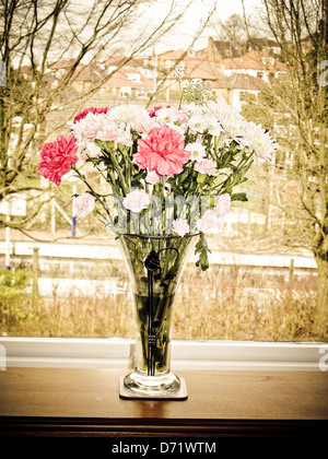 Vaso di fiori recisi freschi sul davanzale Foto Stock