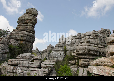 El Torcal de Antequera , riserva naturale della montagna carsica, con caratteristiche formazioni calcaree, provincia di Malaga, Andalusia, Spagna Foto Stock