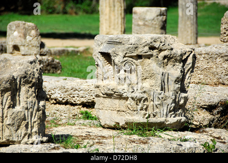 Piedistallo di colonna in Olympia, Grecia Foto Stock