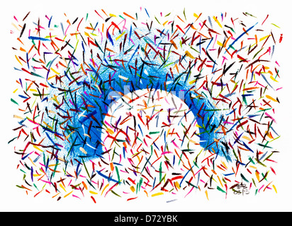 'Blue Arch' astratto disegno a pastello illustrazione - illustrazione di Ed Buziak. Foto Stock