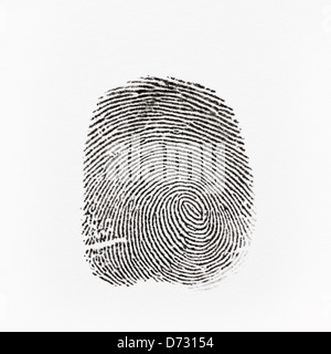 Identificazione di un pollice destro mostra un whorl e varie minuzie Foto Stock
