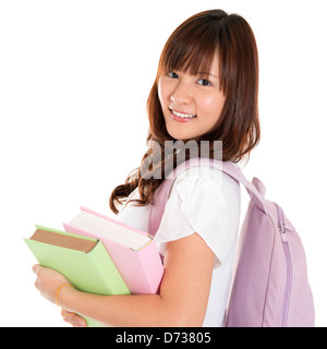 Ritratto di sorridere adulti giovani asiatici studente femmina isolati su sfondo bianco Foto Stock