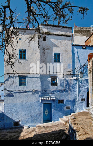 Blue Street a Chefchaouen Marocco Foto Stock