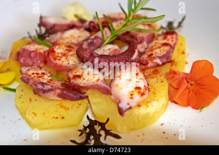 -Octopus Gallega Stile- piatti spagnoli. Foto Stock