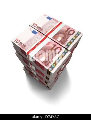 Pila di 10 banconote ritagliata su sfondo bianco Foto Stock