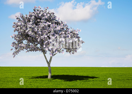 Money Tree - GBP sterlina inglese £20 note Foto Stock