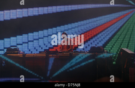 Musicista olandese DJ Tiesto esegue durante un evento live in spagnolo isola delle Baleari di Ibiza. Foto Stock