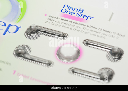 Un piano B (levonorgestrel) emergenza pillola contraccettiva, noto anche come il 'mattina dopo la pillola" Foto Stock