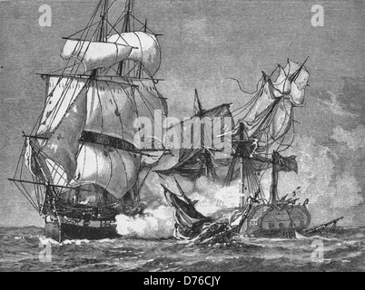 La cattura del dispositivo HMS Guerriere dall'USS Constitution durante la guerra di 1812 Foto Stock