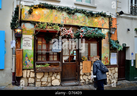 Exterior de La Poulbot ristorante Montmartre Parigi Francia Foto Stock