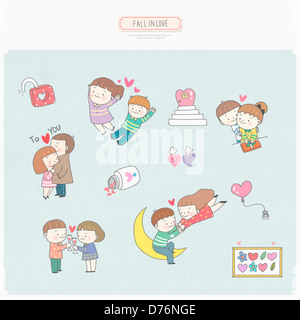 Illustrazione impostato relativo all'amore Foto Stock