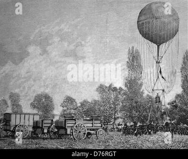 Uso di un pallone frenato in un francese di manovra, xilografia circa 1871 Foto Stock