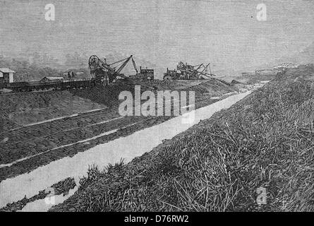 La costruzione del Canale di Panama, America Centrale, xilografia circa 1871 Foto Stock