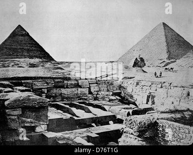 Uno dei primi autotype fotografie delle piramidi di Giza in Egitto, circa 1880 Foto Stock