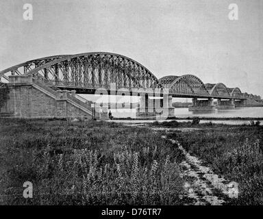 Inizio autotype, stazione ponte sopra il fiume Elba, Germania, 1880, 1880 Foto Stock