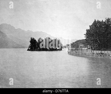 Uno dei primi mezzi toni, 1880, la Ile de cygnes a Annecy, Frankreich Foto Stock