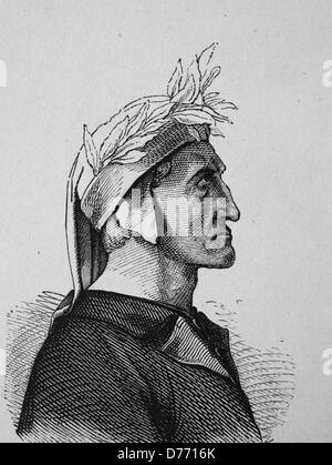 Dante Alighieri, 1265 - 1321, poeta e filosofo, storico xilografia, 1880 Foto Stock