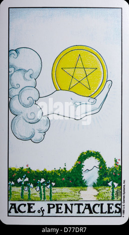 Carta dei tarocchi "Ace di Pentacles' Foto Stock