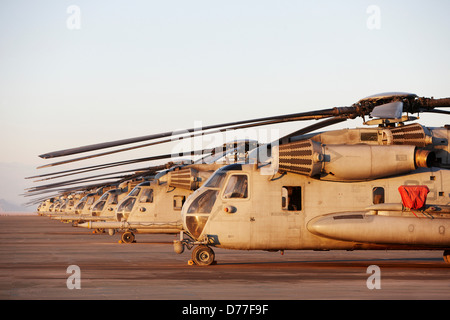 La linea Corpo della Marina degli Stati Uniti CH-53E Super Stallion heavy lift cargo elicotteri Camp Bastion provincia di Helmand in Afghanistan Foto Stock