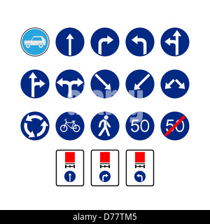 Serie di segni del traffico. La figura su uno sfondo bianco. Foto Stock