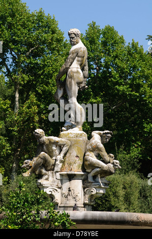 Italia, Toscana, Firenze, Giardino dei Boboli, Fontana dell'Oceano, Statua del Nettuno di Giambologna (Jean Boulogne) Foto Stock