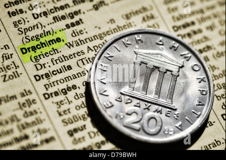 Drachm greco su dictionary , Griechische Drachme auf Wörterbuch Foto Stock