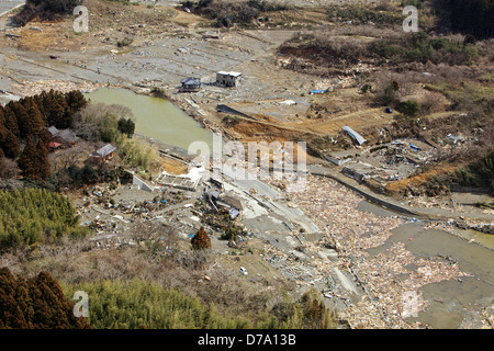 Vista aerea minato il Giappone settimana dopo il terremoto tsunami Foto Stock
