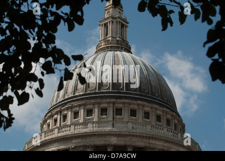 Vista della sommità di St.Paul Cathedral incorniciata dagli alberi, Londra, Inghilterra. Foto Stock