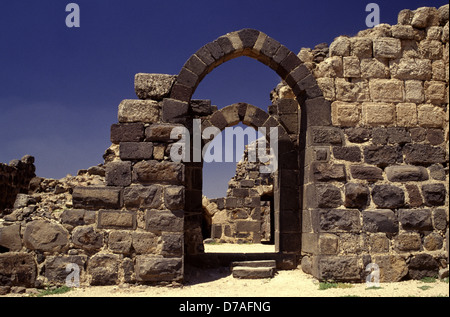 Rovine di Belvoir chiamato anche Cochav Hayarden una fortezza crociata 12 ° secolo costruita con pietre basaltiche nere situato su una collina 20 chilometri (12 mi) a sud del mare di Galilea, Israele Foto Stock