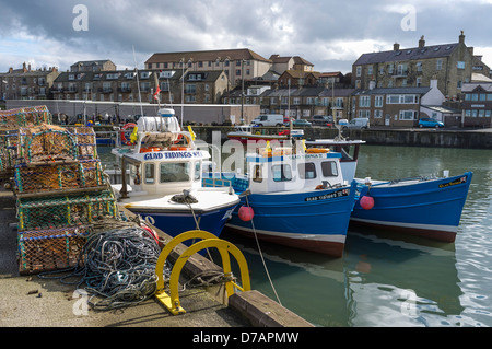 Porto di pesca e le imbarcazioni turistiche, Seahouses, Northumberland, Inghilterra, Gran Bretagna Foto Stock