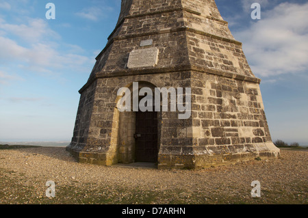 L'ardito monumento, eretto nel 1844 in memoria del Vice Ammiraglio Sir Thomas Hardy che ha servito con Nelson nella battaglia di Trafalgar. Il Dorset, Inghilterra, Regno Unito. Foto Stock