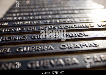 Memorial con i nomi dei soldati morti al museo in Playa Giron (Giron spiaggia), Bahia de Cochinos (Baia dei maiali), Cuba, Foto Stock