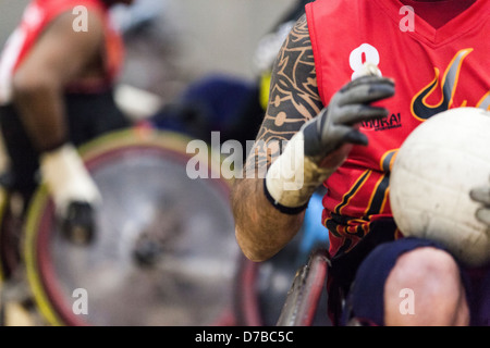 Rugby in carrozzina giocatore in possesso della palla, gbwr, team gb, GBR, Foto Stock