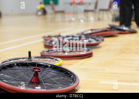 Rugby in carrozzina, GBWR, preparazione giochi, concorrenza gara di velocità la paura Foto Stock