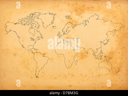 Mappa del mondo sulla vecchia carta Foto Stock