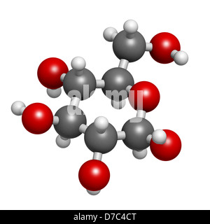 Glucosio (beta-D-glucosio, zucchero d'uva, destrosio) molecola, struttura chimica. Gli atomi sono rappresentati come sfere Foto Stock