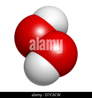Il perossido di idrogeno (H2O2) molecola, struttura chimica. HOOH è un esempio di una specie di ossigeno reattivo (ROS). Foto Stock