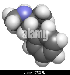 Metanfetamine (Crystal, met) psychostimulant farmaco, modello molecolare. Gli atomi sono rappresentati come sfere con colore convenzionale Foto Stock