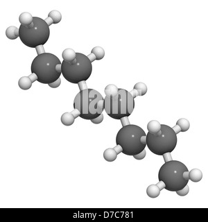 Ottano idrocarburo, modello molecolare. Gli atomi sono rappresentati come sfere convenzionale con codifica a colori Foto Stock