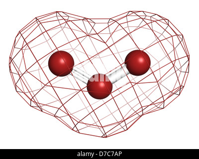 Ozono (trioxygen, O3) molecola, struttura chimica. Gli atomi sono rappresentati come sfere convenzionale con codifica a colori Foto Stock