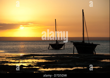 Dhow con la bassa marea, Matemo island, Quirimba arcipelago, Mozambico Foto Stock