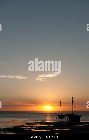 Dhow con la bassa marea, Matemo island, Quirimba arcipelago, Mozambico Foto Stock