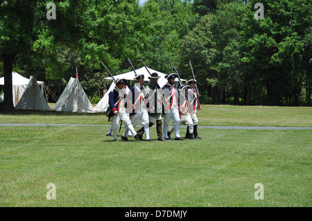 Una rievocazione storica della Rivoluzione Americana a Cowpens Battelfield nazionale. Foto Stock