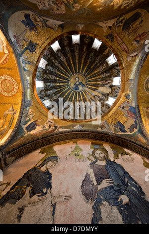 Deesis mosaico e il nartece interno mosaici a Chora(Kariye) Chiesa, Istanbul, Turchia Foto Stock