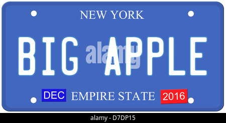 Una imitazione di New York la targa con dicembre 2016 adesivi e Big Apple scritto su di esso la realizzazione di un grande progetto. Foto Stock